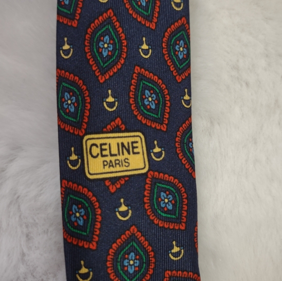 CELINE Men's Multi-Colored Silk Tie - Picture 6 of 7